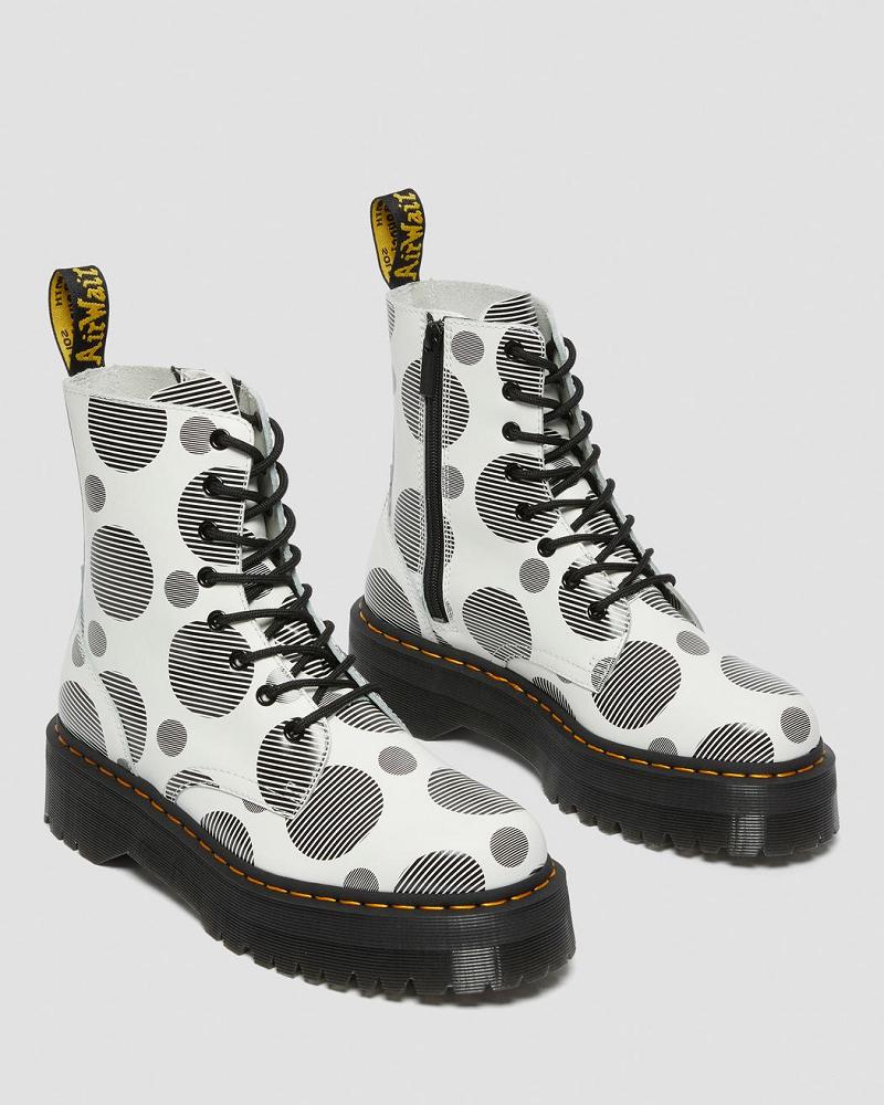 Dr Martens Jadon Polka Dot Smooth Leren Platform Laarzen Heren Wit | NL 253ZUT